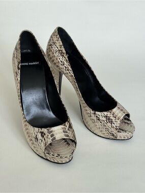 Pierre Hardy Beige Snake-Print Peep-Toe 100mm Heels - Size 37.5 - Made in Italy